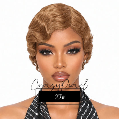Short Wigs for Black Women Human Hair Ocean Finger Wave Pixie Cut Wig Human Hair Glueless Costume Wig No Glue Wig for Daily Use
