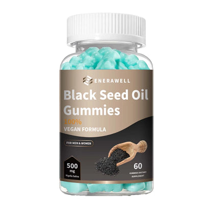 Black Seed Oil 500mg Per Serving - Premium Nigella Sativa Blackseed Gummies for Skin & Immune Support, Non GMO