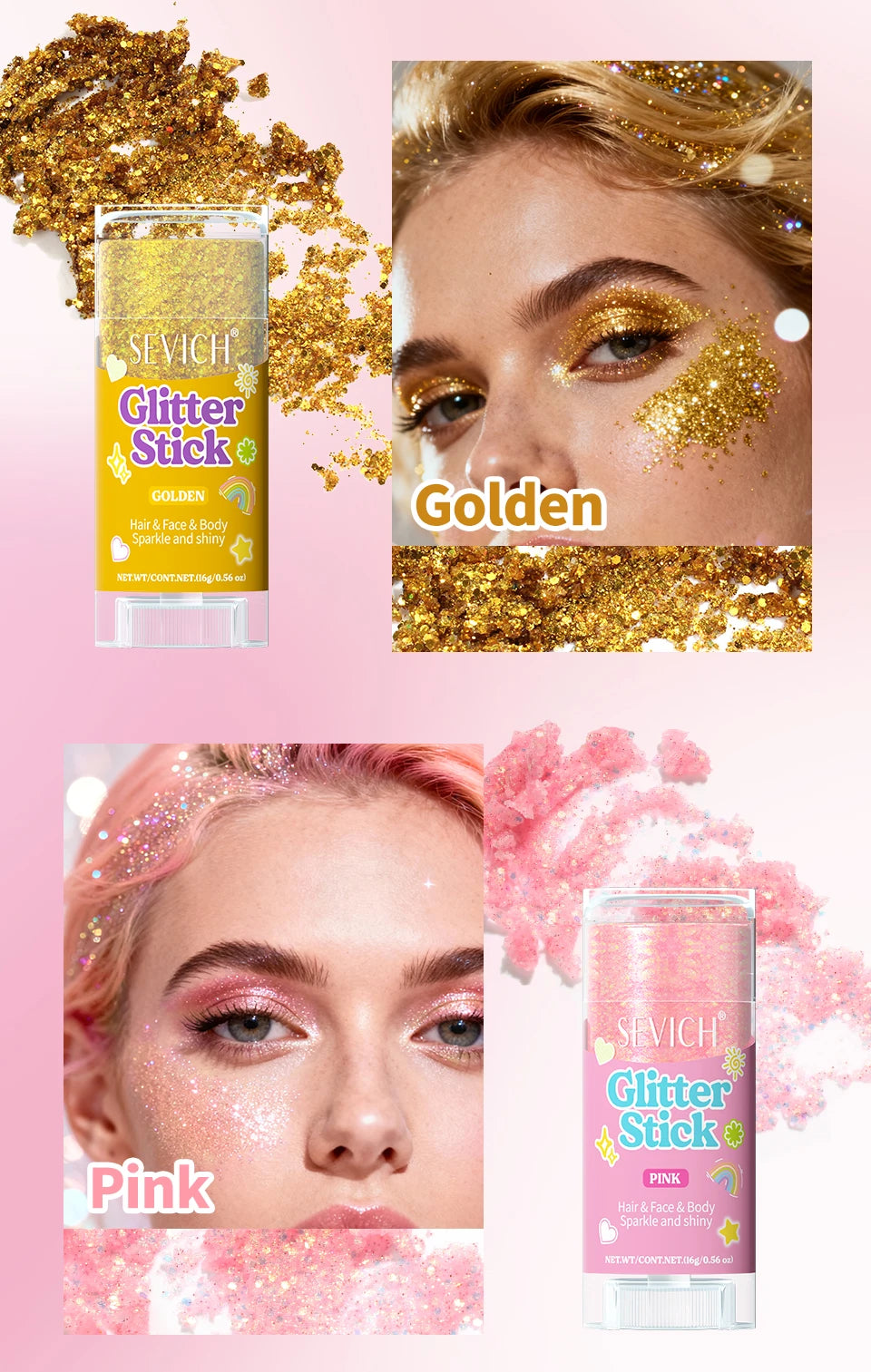 Sparkling Sequins Glitter Gel Stick 8 Colors Sequin Body Glitter Cosmetic Stick Hair Glitter Stick Festival Makeup for Christmas