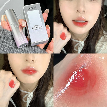 QIBEST Watery Mirror Lip Gloss Long-lasting Moisturizing Easy Wearing Water Glass Lip Glaze Hydrating Sexy Red Lip Tint Makeup