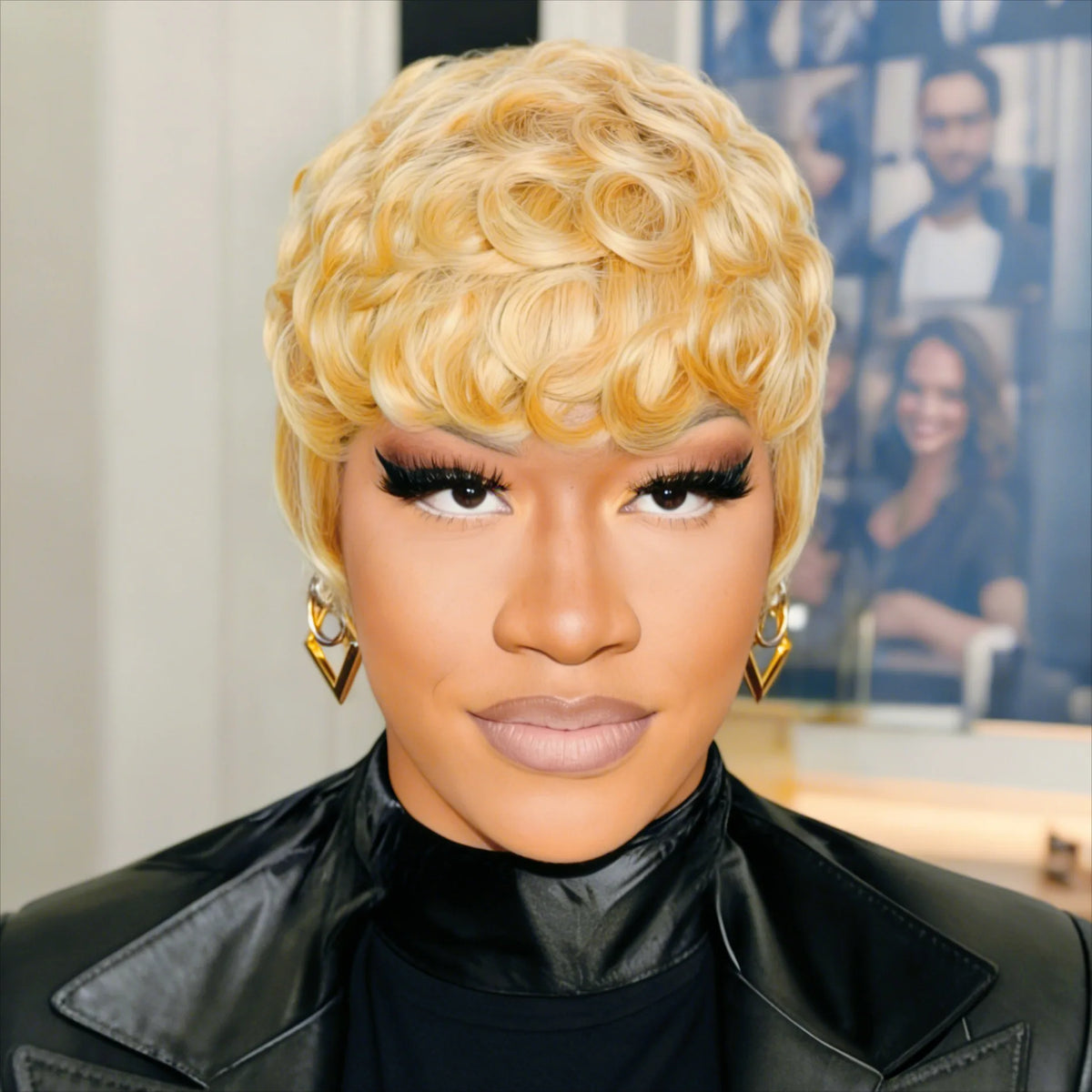 Premium 100% Brazilian Human Hair Wig,6 Inch Natural Black Layered Straight Pixie Bob Wig Full Machine Made Hairpiece