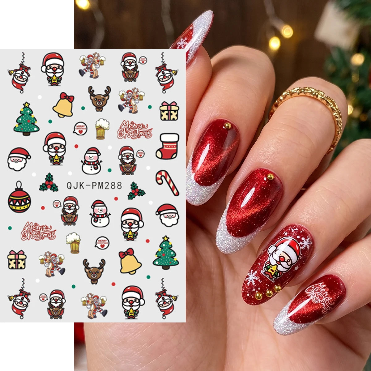 4pcs Cartoon Christmas Nail Art Stickers 3D Santa Penguin Star Reindeer Snowflake Nail Decals, DIY Nail Decorations Y2K Style