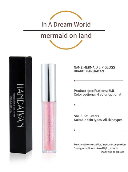 6 Colors Glitter Liquid Lip Gloss Tint Laser Holographic Lipstick Mermaid Glitter Lip Gloss Not Fading Lasting Lip Tint Cosmetic