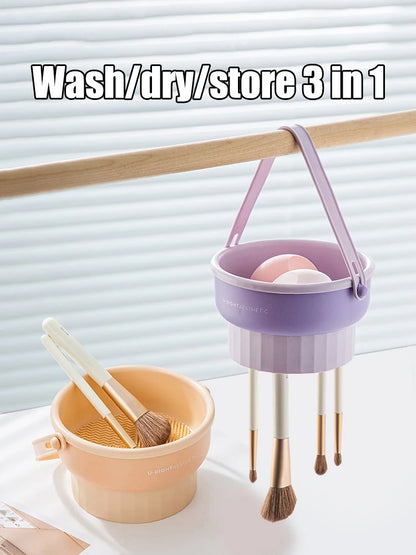 Makeup Brush Cleaning Bucket Washing And Drying Tools Beauty Makeup Powder Puff Cleaning Artifacts Drying Rack Storage Box