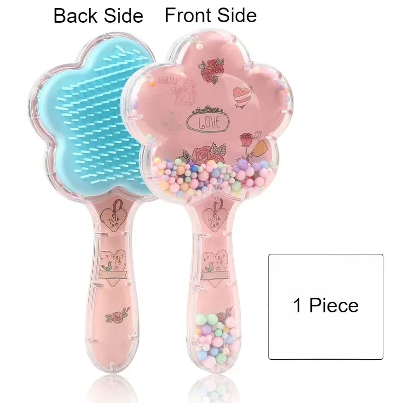 1pc Flower Shape Comb Beauty Makeup Comb with Long Handle for Kids Girls Makeup Hair Brush Children Hairbrush Combs