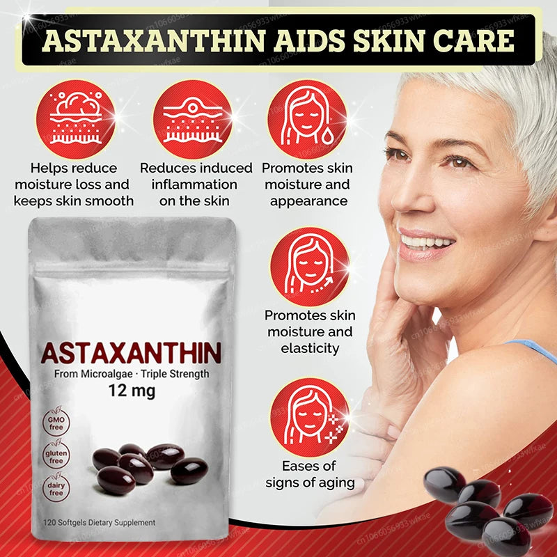 120Softgels Astaxanthin Capsules Support Eye,Joint And Skin Health And Immunity Promote Cardiovascular Health Reduce Blood Clots