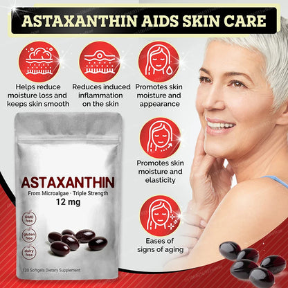 120Softgels Astaxanthin Capsules Support Eye,Joint And Skin Health And Immunity Promote Cardiovascular Health Reduce Blood Clots