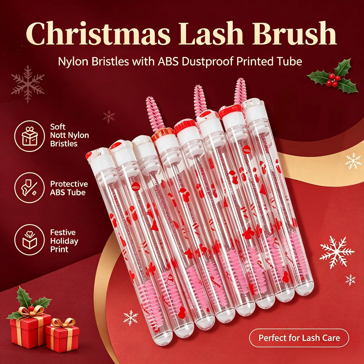 10Pcs Christmas Eyelash Brush Set Santa Snowflake Mascara Wands Spoolies Eyebrow Comb Lash Extension Tools Xmas Beauty Gifts