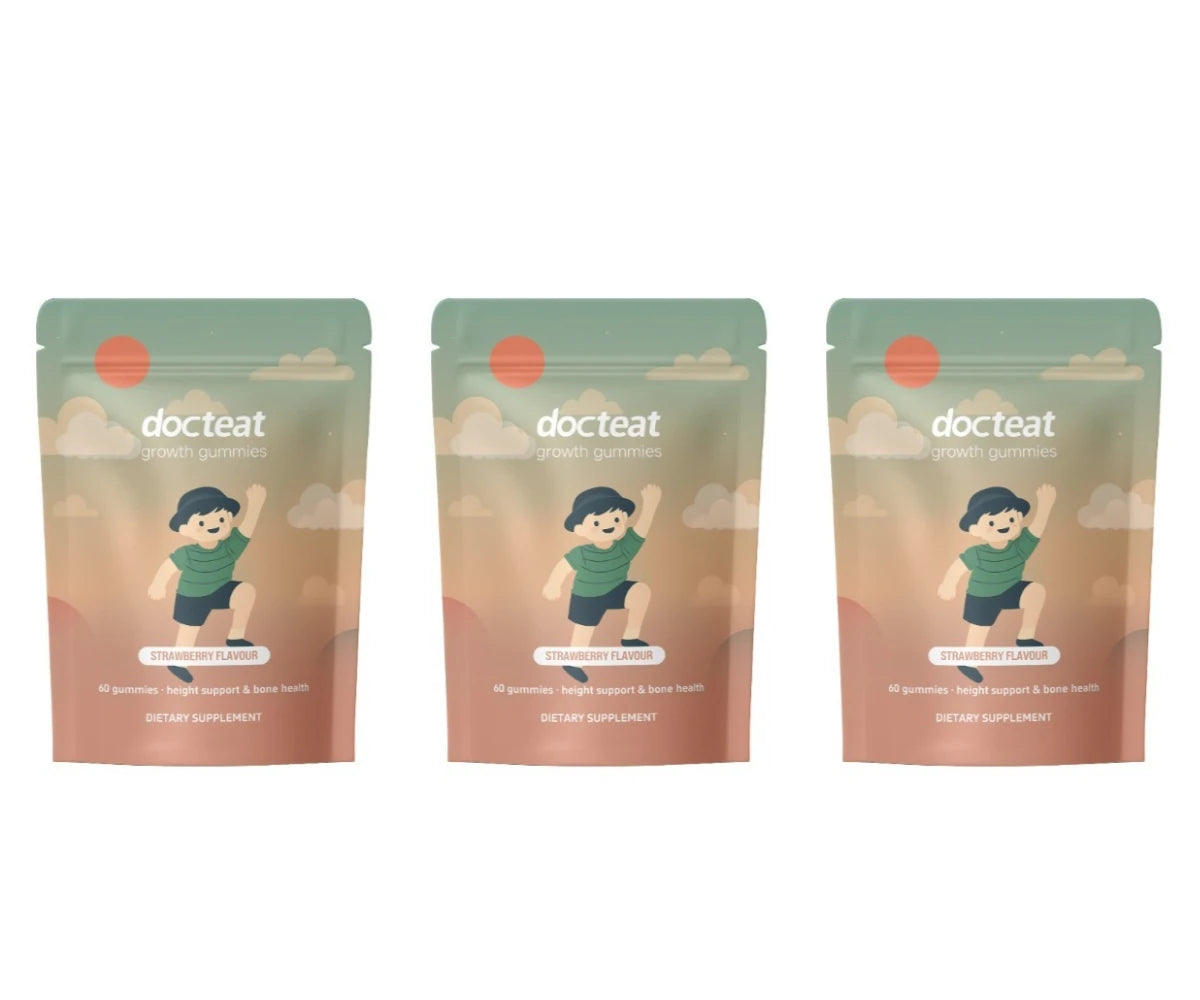 Docteat Growth Gummies for Kids Strawberry Flavor Chewable with Calcium Vitamin D and K 60 Gummies