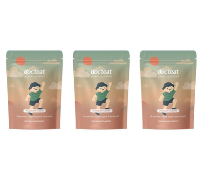 Docteat Growth Gummies for Kids Strawberry Flavor Chewable with Calcium Vitamin D and K 60 Gummies