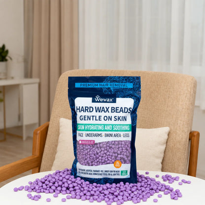 WEWAX 450g Hard Wax Beads Family Pack, Premium Brazilian Lavender Scented Beeswax Wax Beans, Strong Adhesion, Precise Paperless Quick Hair Removal, for Full Body Bikini Area Hands Legs, Normal Skin, Salon Home Body Care Wax,