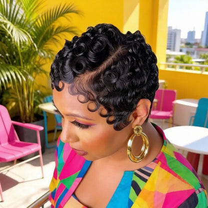 Pixie Cut Lace Front Human Hair Wigs 13X4 Lace Frontal Wigs Short Layered Pixie Cut Curly Wigs
