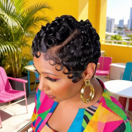 Pixie Cut Lace Front Human Hair Wigs 13X4 Lace Frontal Wigs Short Layered Pixie Cut Curly Wigs