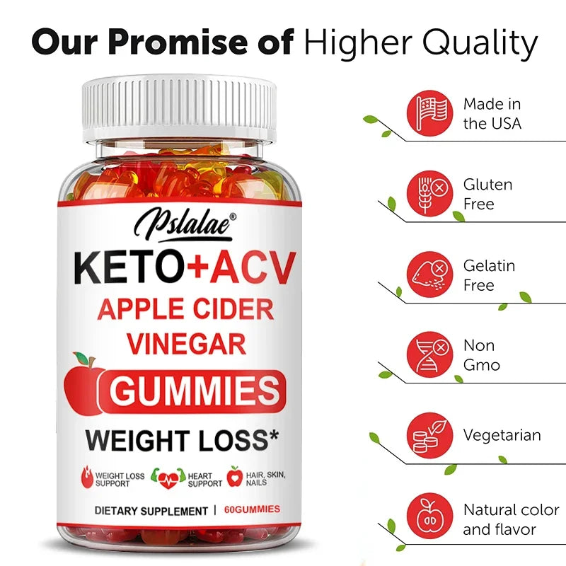 Keto Apple Cider Vinegar Gummies -  Helps with Weight Loss, Whitens Skin, Supplements with Apple Cider Vinegar & Vitamins, Vegan