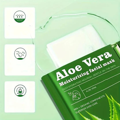 6pcs Aloe Vera Facial Masks Skin Care Unisex Adult Moisturizing Face Masks Sheets Glycerin Trehalose Alcohol-Free Types Skincare