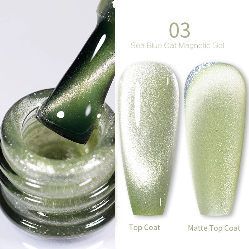 BORN PRETTY 10ml Rainbow Glass Cat Magnetic Nail Gel Polish Sparkling Double Light Reflective Glitter Colorful Laser Varnish
