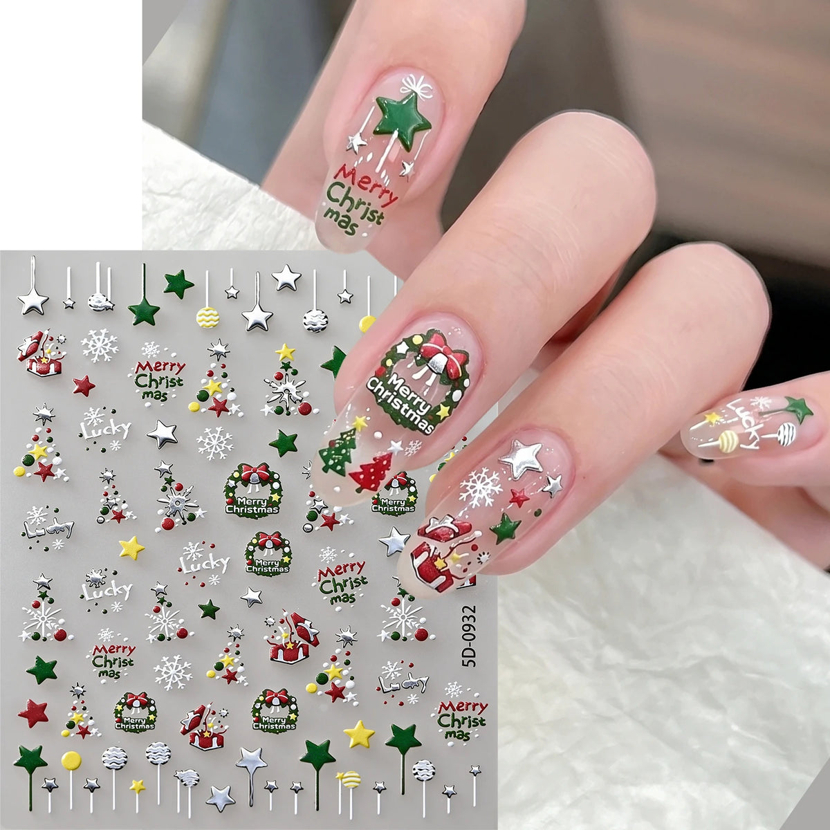 4pcs/set Christmas Snow Globe Snowflake Nail Stickers Round Wreath Polka Dots Merry Christmas Nail Decals Festival Decorations