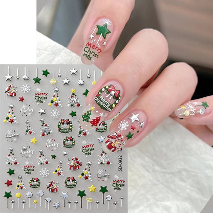 4pcs/set Christmas Snow Globe Snowflake Nail Stickers Round Wreath Polka Dots Merry Christmas Nail Decals Festival Decorations