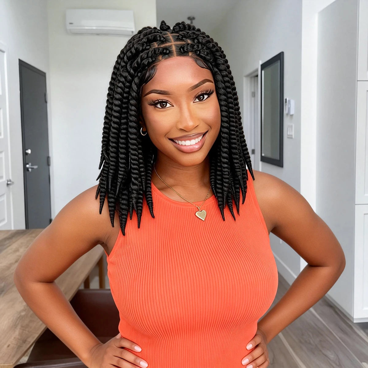 16 Inches Short Synthetic Full Lace Twist Braided Wigs Natural Knotless Box Braiding Wig for Black Women