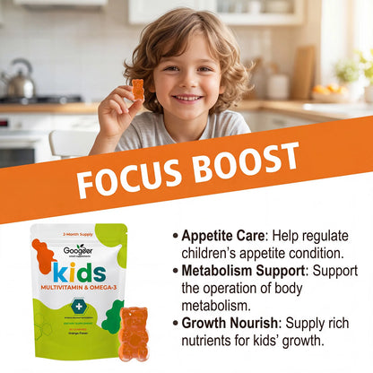 Googeer Kids Multivitamin Omega-3 Gummies with Vitamin C, D3 & Zinc, Supports Growth, Appetite & Metabolism Children, 60 Gummies
