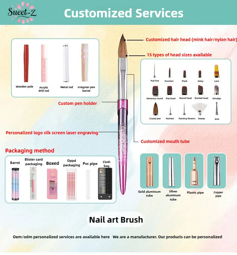 100% Kolinsky Acrylic Brush UV Gel Carving Nail Brush Purple Sandalwool Handle Zircon Butterfly Manicuring Nail Tools Size 2-20