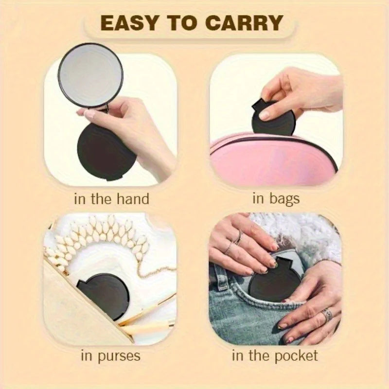 20/50pcs Pink Black Portable Mini Folding Makeup Mirrors - Women's Travel Daily Grooming Mirror, Durable Plastic Frame