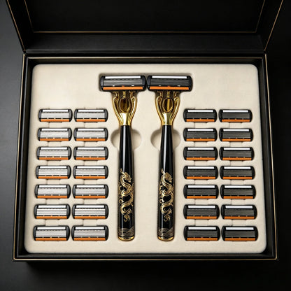 Men's Manual Safety Razor Set, Featuring 6-Layer Stainless Steel Blades and an Aloe vera Lubricating Strip | Perfect as a Gift.