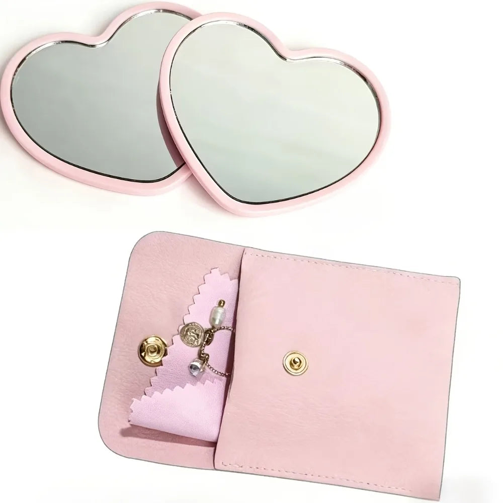 10/20/30sets Heart Shaped Pink Glass Makeup Mirror with Matching Cosmetic Bag for Travel Home Decor Holiday Gift