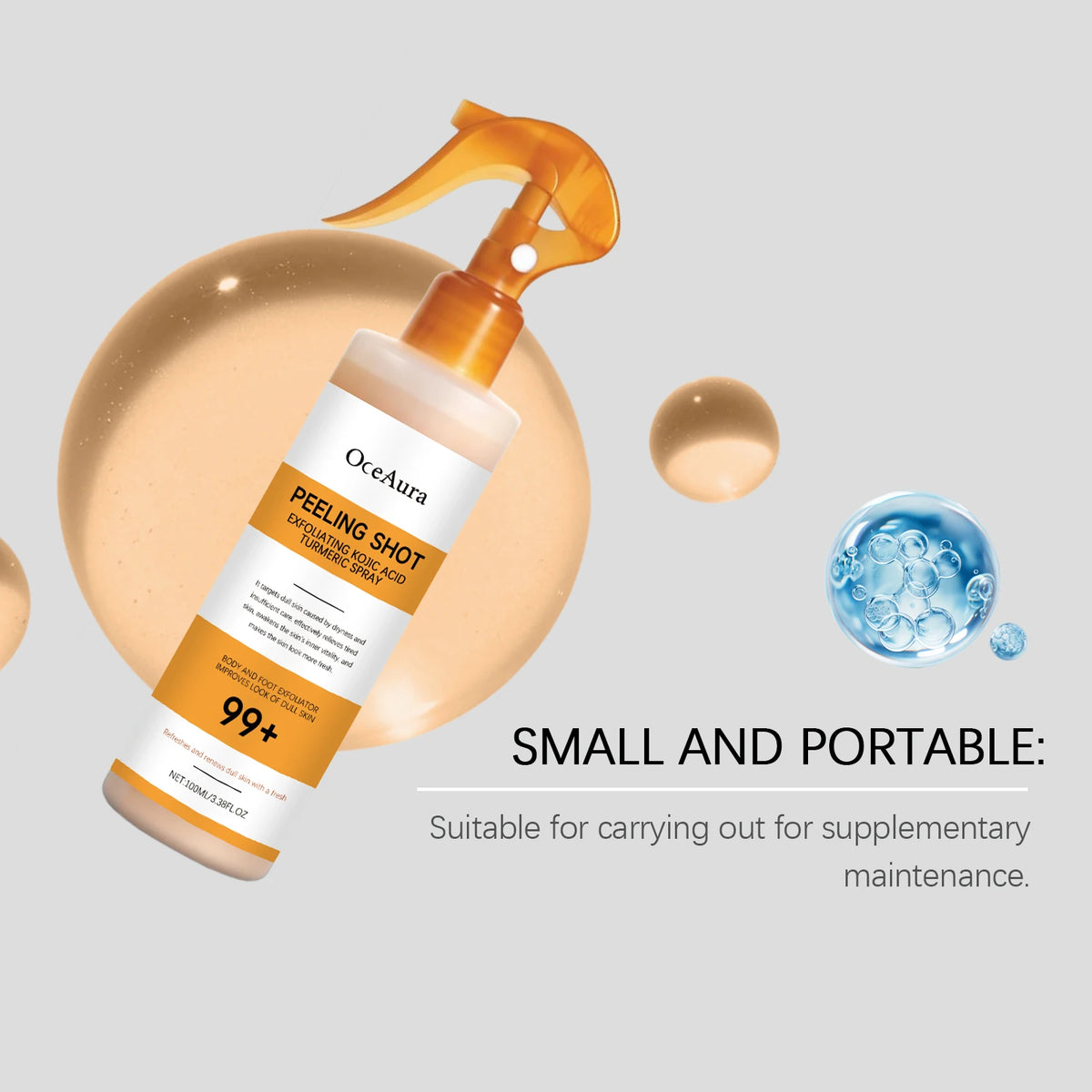 Natural Kojic Acid & Turmeric Exfoliating Spray - Gentle Deep Body Cleansing, Moisturizing and Skin-Softening Nourishing Mist