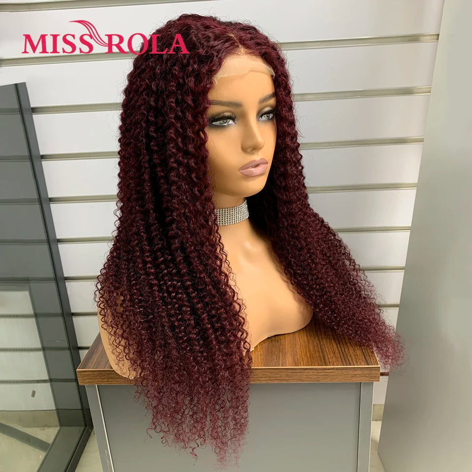 Miss Rola Brazilian Human Hair Curly Wigs 180% Density 4x4 Lace Closure Wig Kinky Curly Hair Wig Remy Pre Plucked With Baby Hair