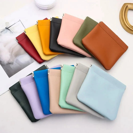 PU Leather Simple Mini Lipstick Makeup Storage Bag Women Square Small Cosmetic Pouch Portable Make Up Key Organizer Bags