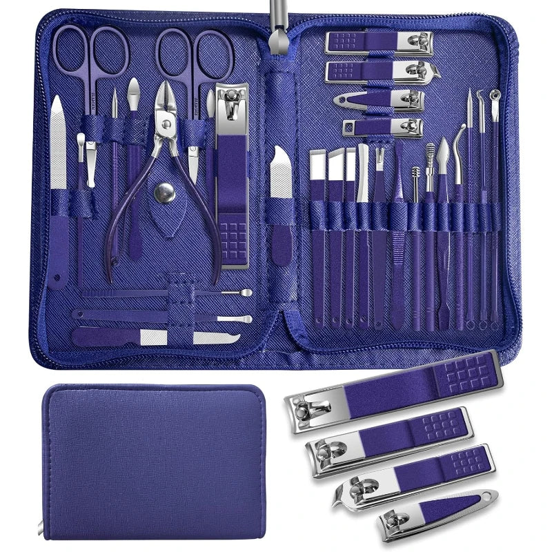 30Pcs Manicure Pedicure Kit Nail Clippers Kit Professional Stainless Steel Nail Care Tool Toenail Clipper Cutters Travel Case