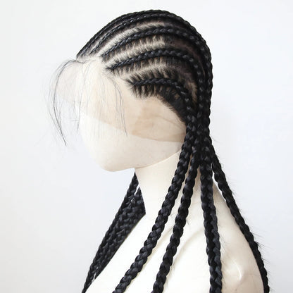 Black Braided Wigs Synthetic Full Lace Wig Glueless Full Lace Synthetic Wig Heat Resistant Fiber Wig for Women Daily Wear