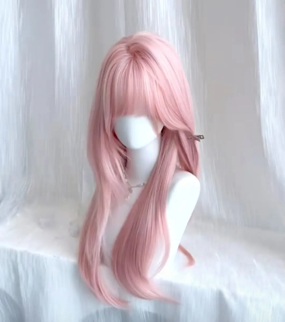 Ashely Pink Wig for Women Hair Wig with Bangs High Temperature Fibers Lolita Cute Layered Wig Synthetic Wigs Headband 가발 Парик