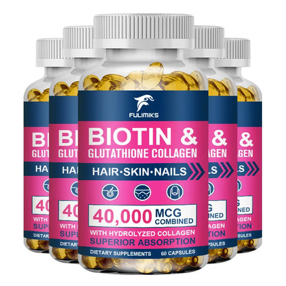 High Biotin 5000mcg Capsules with Hydrolyzed Fish Collagen & MSM, Healthy Hair, Glowing Skin, Strong Nails & Anti-Aging Support