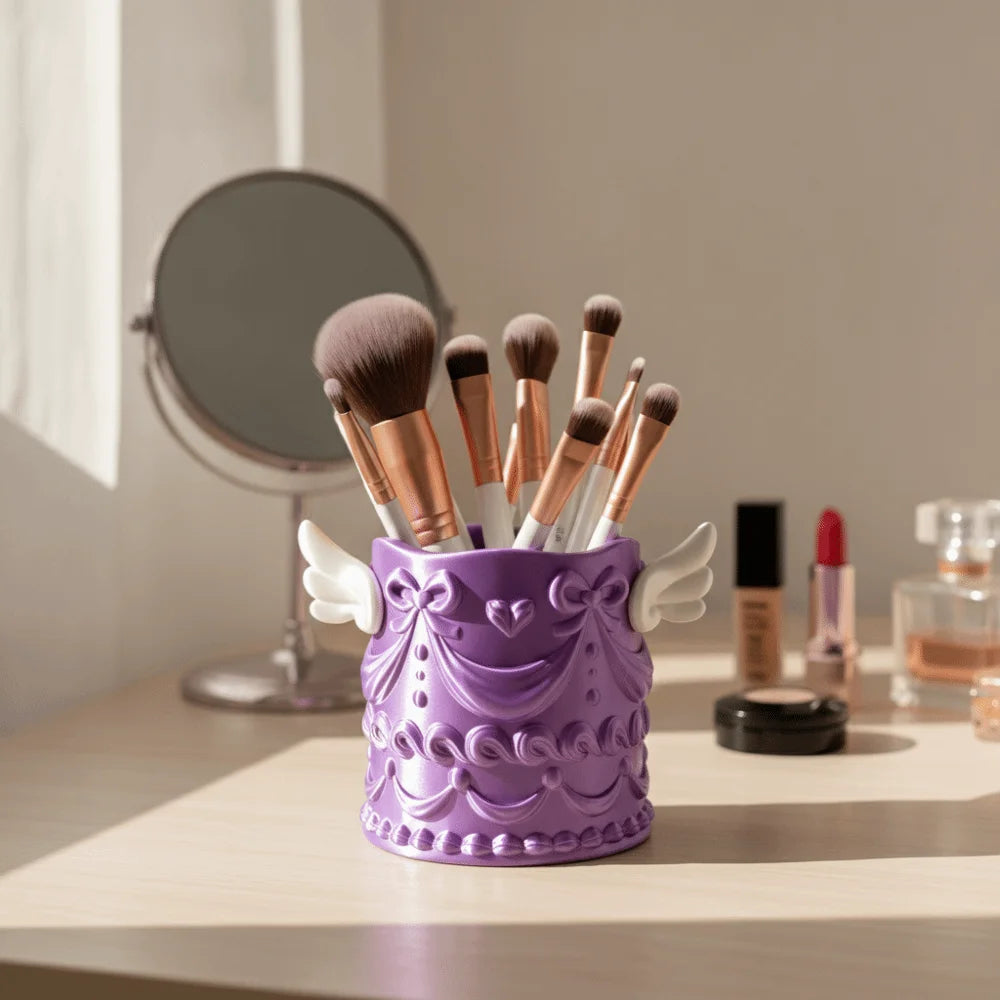 Silk Texture Makeup Brush Holder Relief Design Desktop Storage Cosmetic Organizer Bucket Brush Bucket Luxury Makeup Organizer