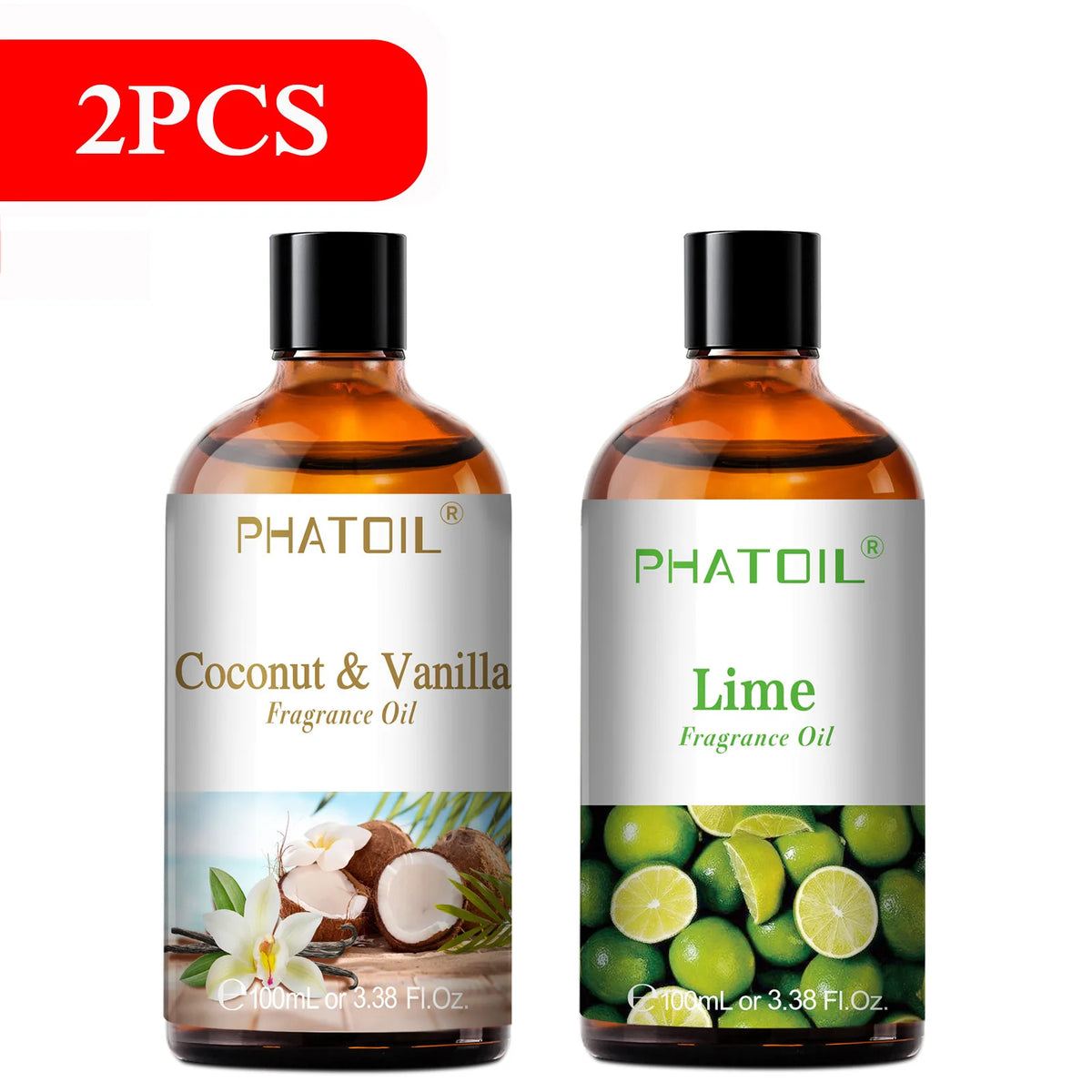 PHATOIL 2/3pcs 100ml Fruit Fragrance Oil For Aromatherapy Coconut & Vanilla Lime Mango Strawberry Cherry Aroma Essential Oils