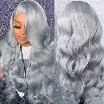 Silver Grey Colored Body Wave Human Hair Wigs For Women 13x4 Transaprent Lace Frontal Wig Preplucked Brazilian Remy Hair Wig