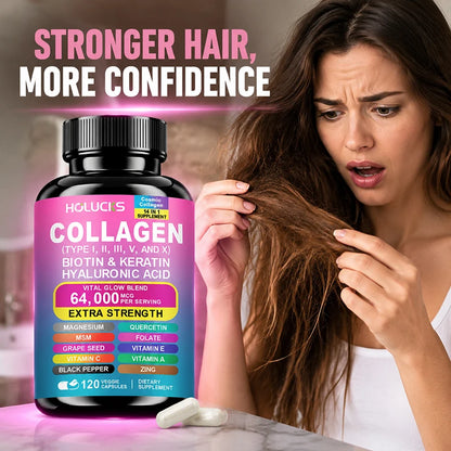 Collagen Complex Supplement with Biotin & Hyaluronic Acid, Hair Skin & Nails Support,Beauty Nutrition Formula for Skin Hydration