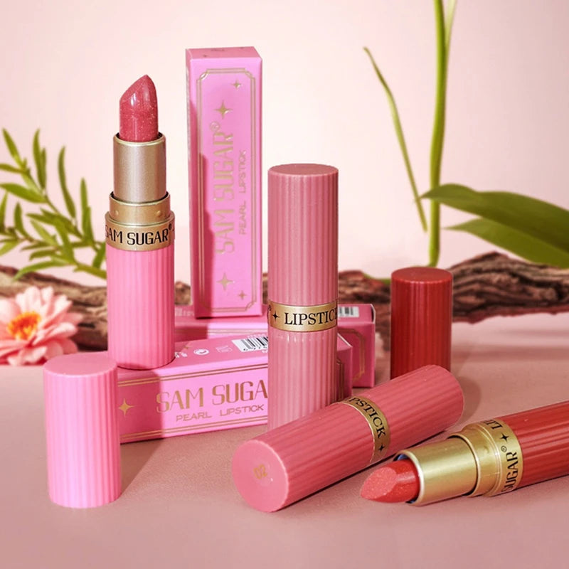 Pearlescent Pink Glitter Velvet Lipstick Waterproof Long Lasting Metallic Shimmer Diamond Lip Gloss Women Makeup Cosmetics
