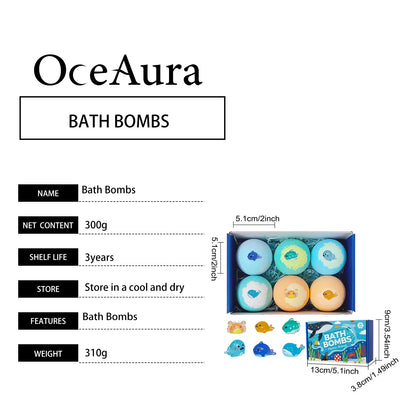 OceAura Bath Bombs with Toys Inside Fun Kids Bath Clean Skin Exfoliation Sea Salt Surprise Bath Bombs for Children Gift Set 300g
