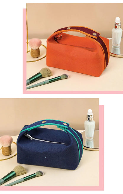 Trendy Large Capacity Cosmetic Storage Bag Portable Handheld Makeup Pouch Canvas Travel Storage Bag Cosmetic Storage