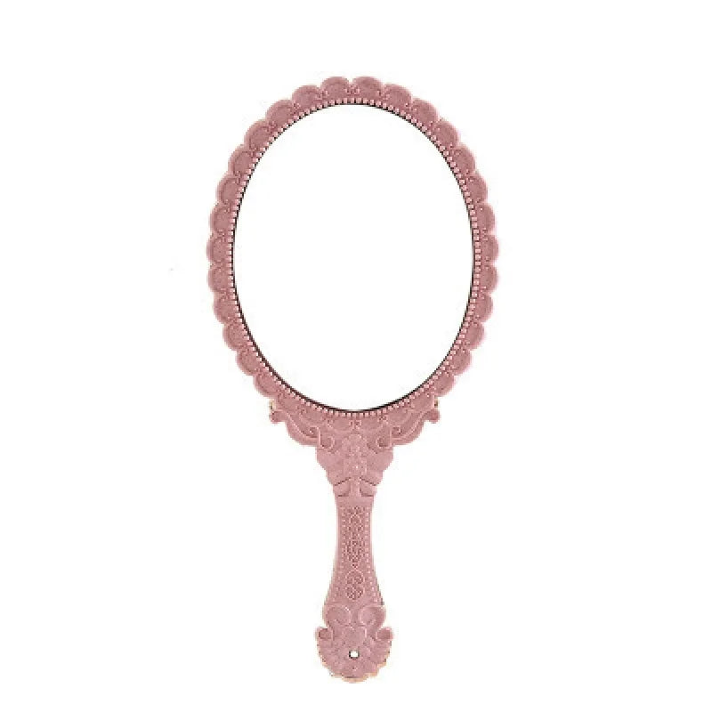 Creative Retro Makeup HD Mirror With Handle Women Bathroom Plastic Patterned Make Up Mirror Portable Handheld Antique Vanity