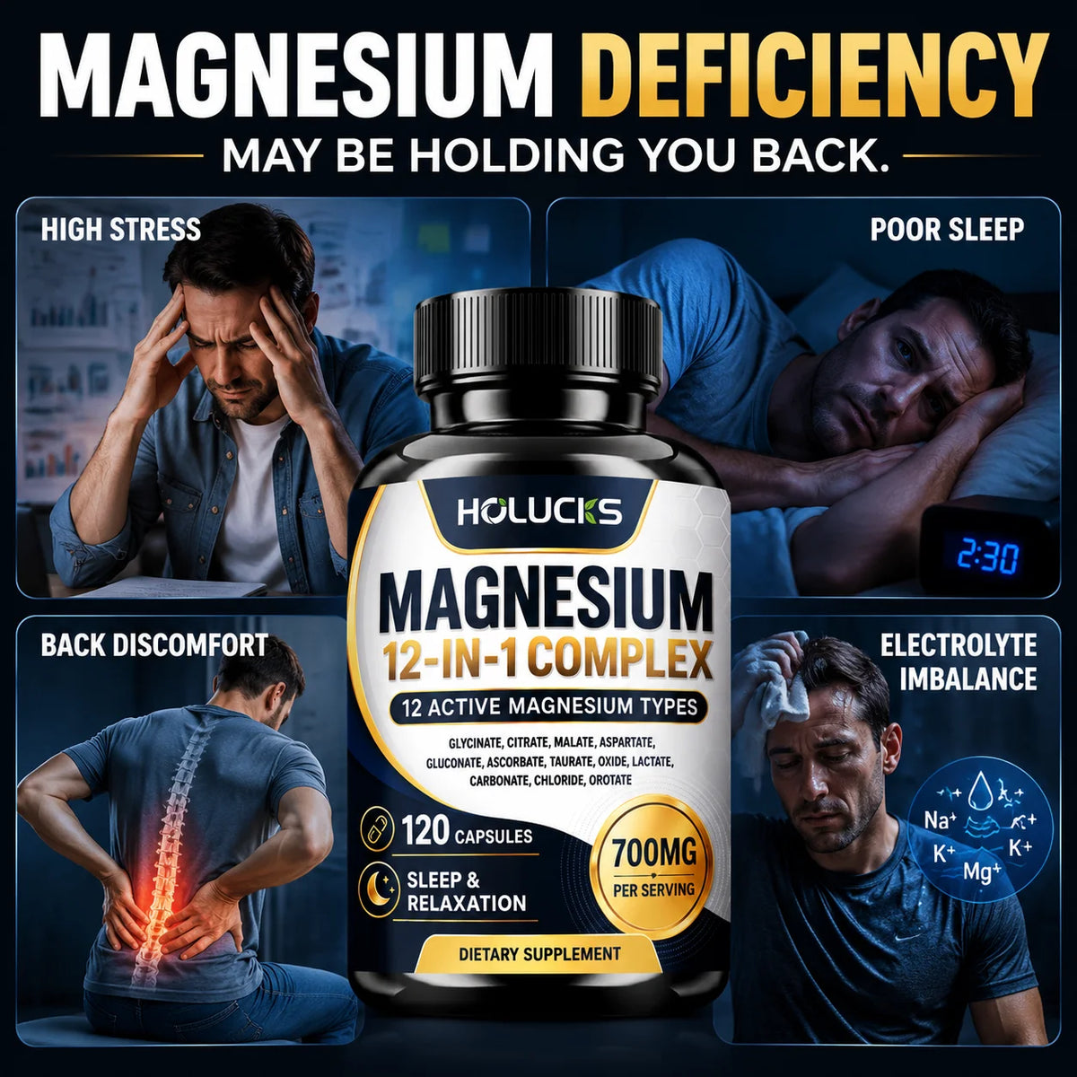 Magnesium Complex Supplement, Support Muscle, Bone & Joint Health, Improve Sleep Quality, Calm Mood, Boost Energy & Nerve Health