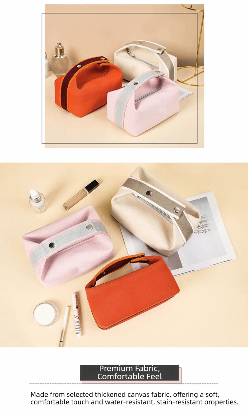 Trendy Large Capacity Cosmetic Storage Bag Portable Handheld Makeup Pouch Canvas Travel Storage Bag Cosmetic Storage