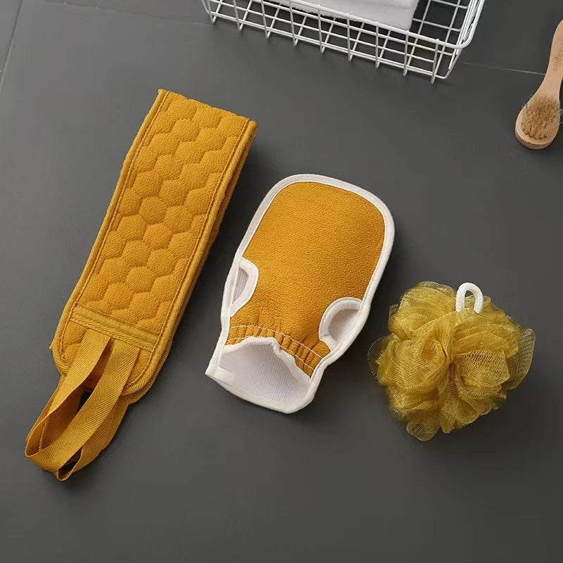 Exfoliating Body Scrubber Set - Includes Back Scrubber, Bath Glove And Shower Bath Sponge Loofah