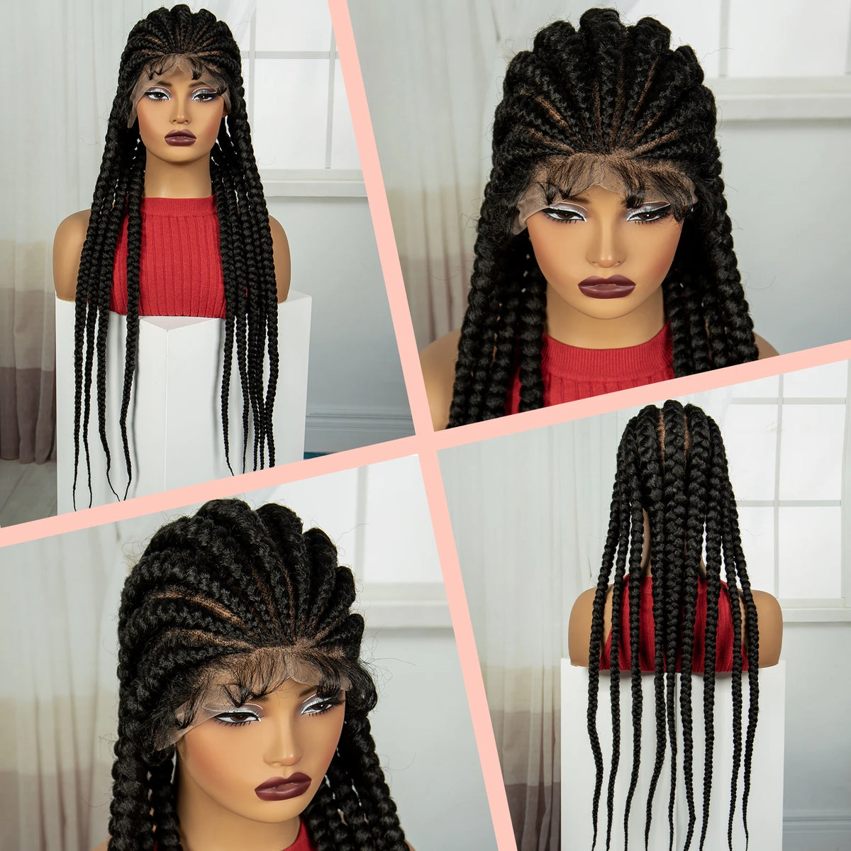 32INCH Cornrow Braided Wigs Synthetic Full Lace Braids Wig with Baby Hair Lace Frontal Knotless Braided Lace Wig for Black Women