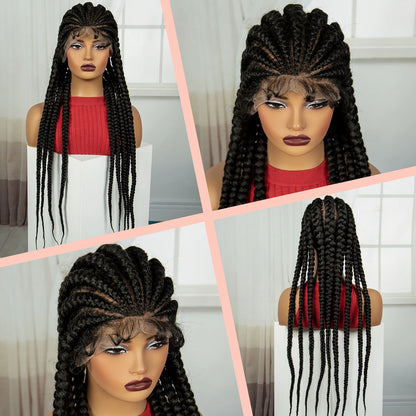 32INCH Cornrow Braided Wigs Synthetic Full Lace Braids Wig with Baby Hair Lace Frontal Knotless Braided Lace Wig for Black Women