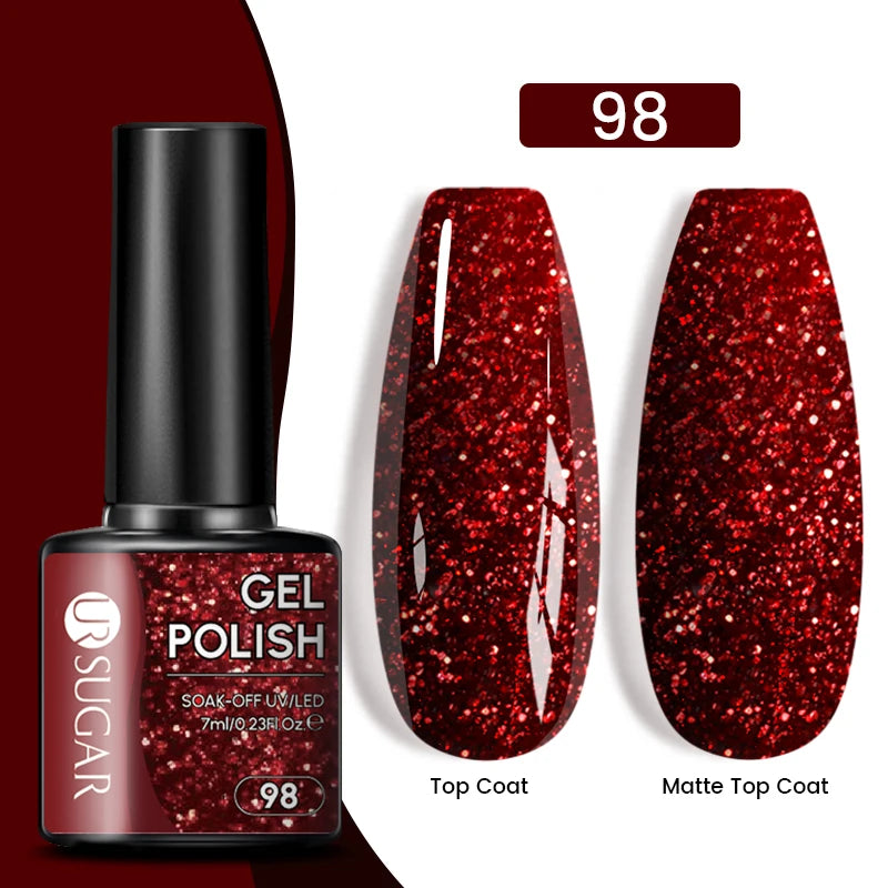 UR SUGAR 7.5ML Blue Black Red Glitter Sequin Color Gel Nail Polish Semi-permanent Varnish For Nail Art Manicure Soak Off UV Gel