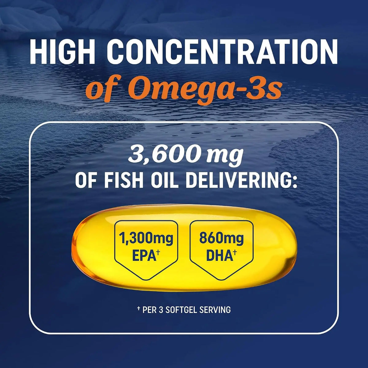 Triple Strength Omega 3 Fish Oil Supplement 3600 mg, EPA & DHA, Support Joint Bone, Skin, Brain & Heart Health, Energy, Immune